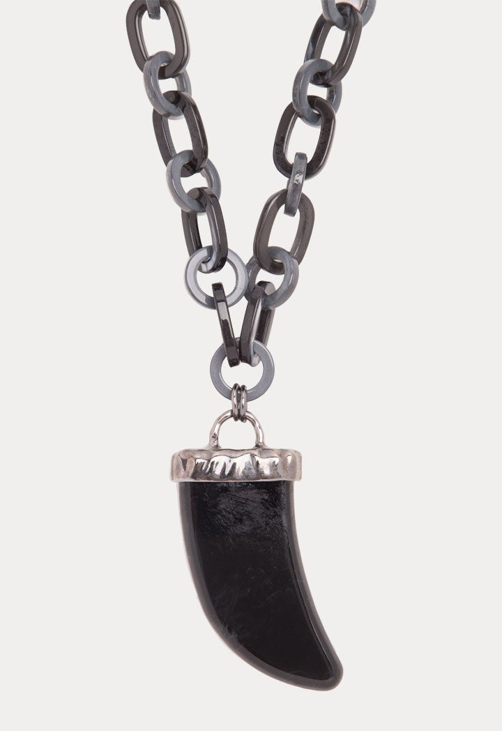 Choice Tooth Pendant In Resin Link Chain Black