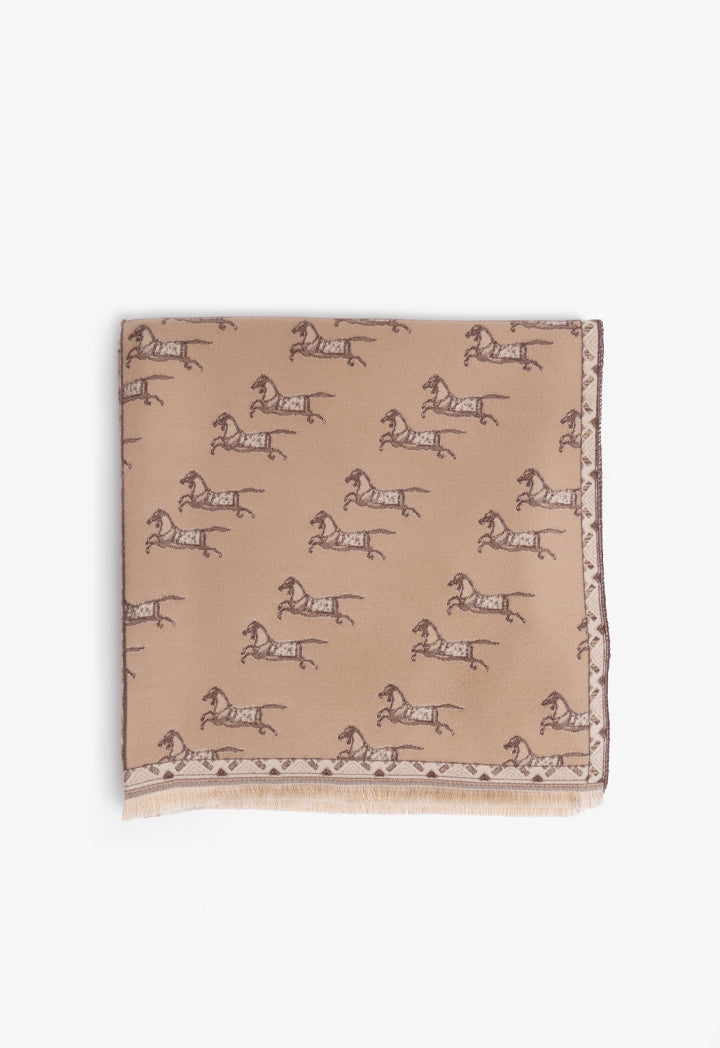 Choice Horse Print Knitted Shawl Beige