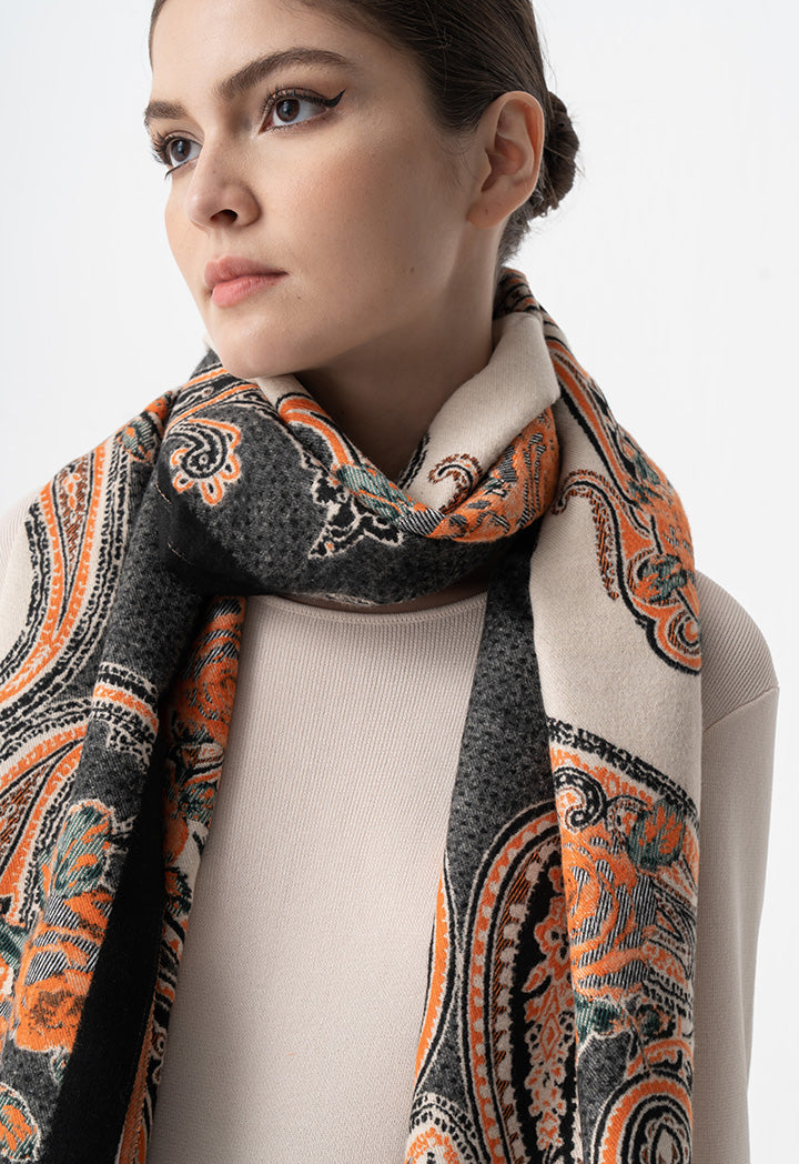 Choice Floral Print Knitted Shawl Orange