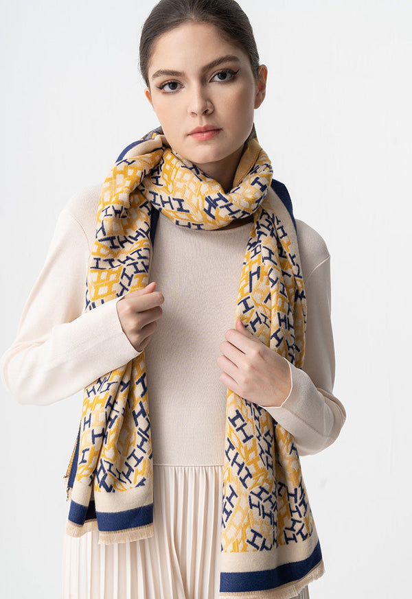 Choice Geometric Pattern Knitted Shawl Yellow