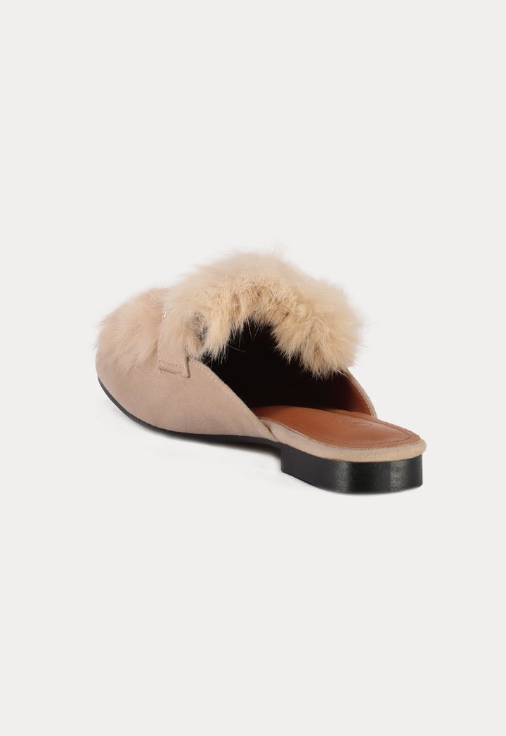 Choice Chain Detail Fur Slipper Beige