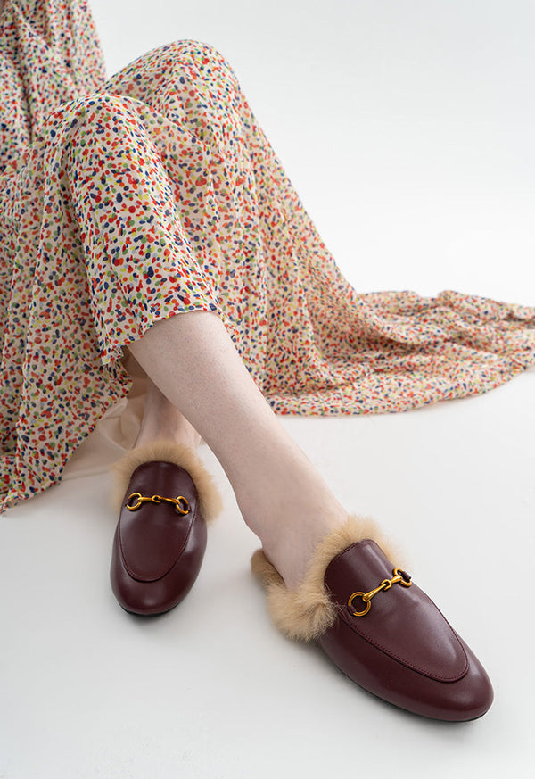 Choice Fluffy Fur Loafers Burgundy