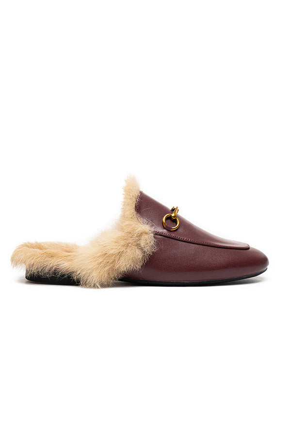 Choice Fluffy Fur Loafers Burgundy