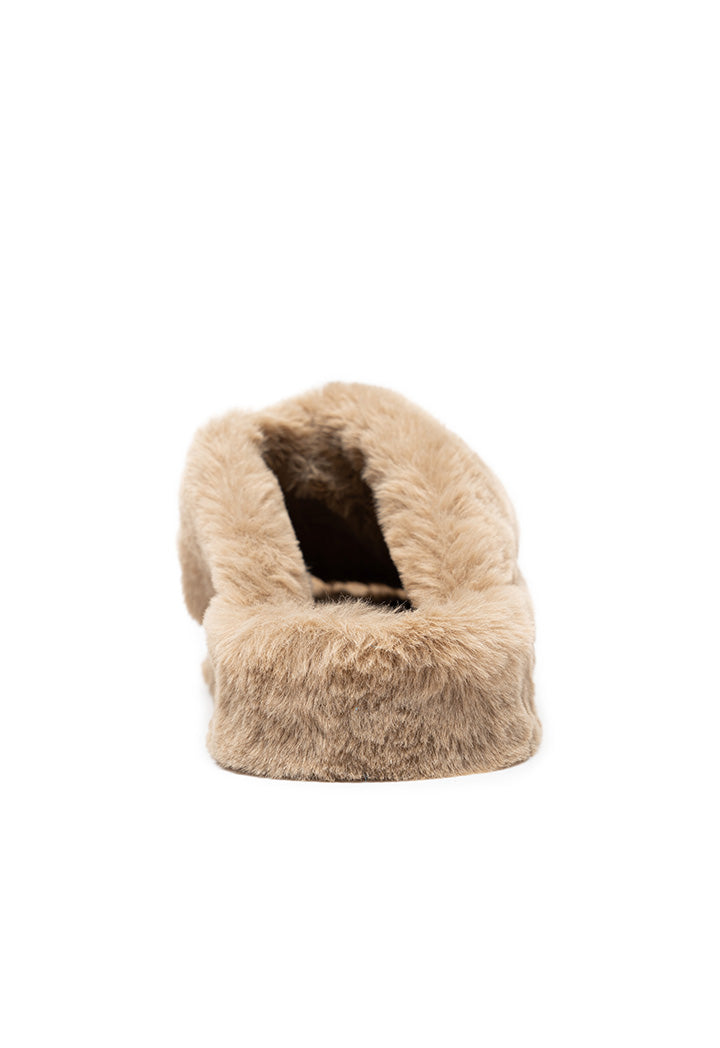 Choice Criss-Cross Strap Fur Slipper Beige