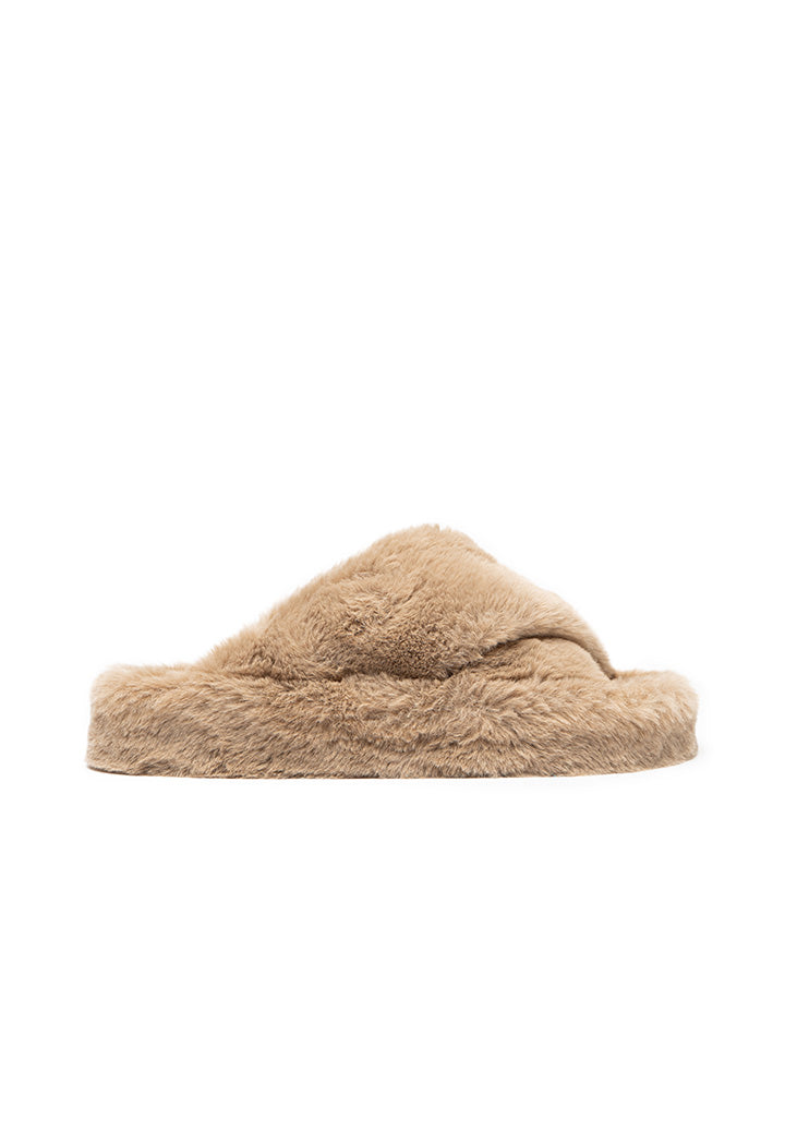 Choice Criss-Cross Strap Fur Slipper Beige