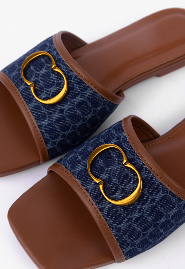 Choice Printed Denim Flats Navy