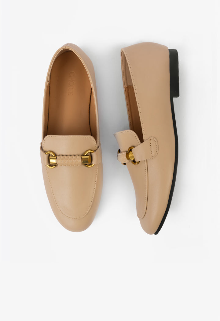 Choice Solid Horse Bit Loafers Beige