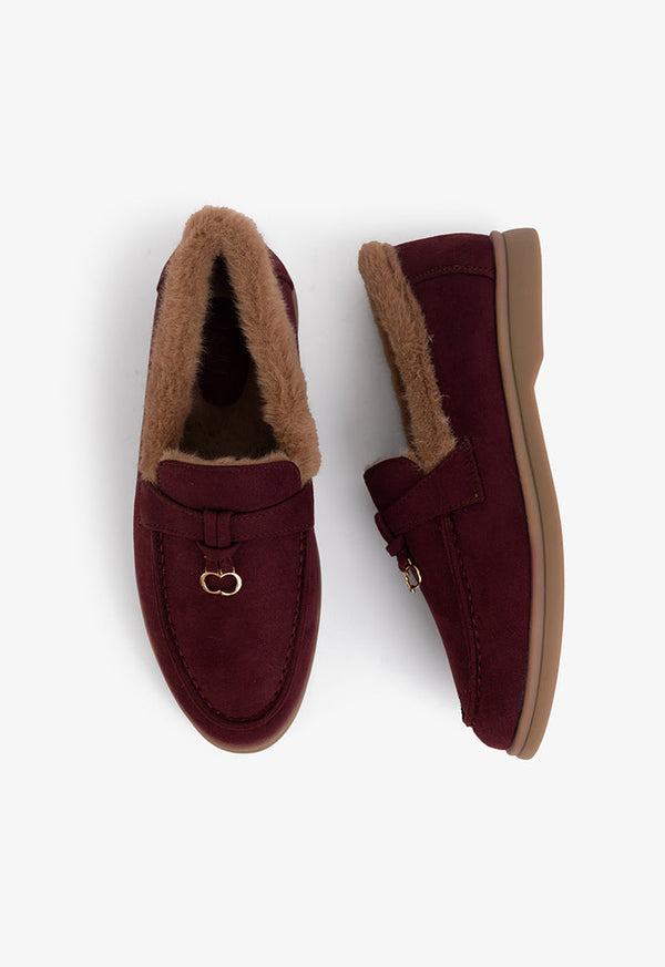 Choice Faux Fur Lined Loafers Burgundy