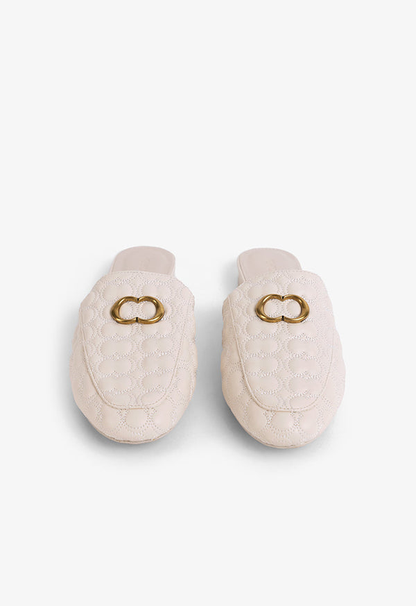 Choice Embellished Quilted Mules Off White
