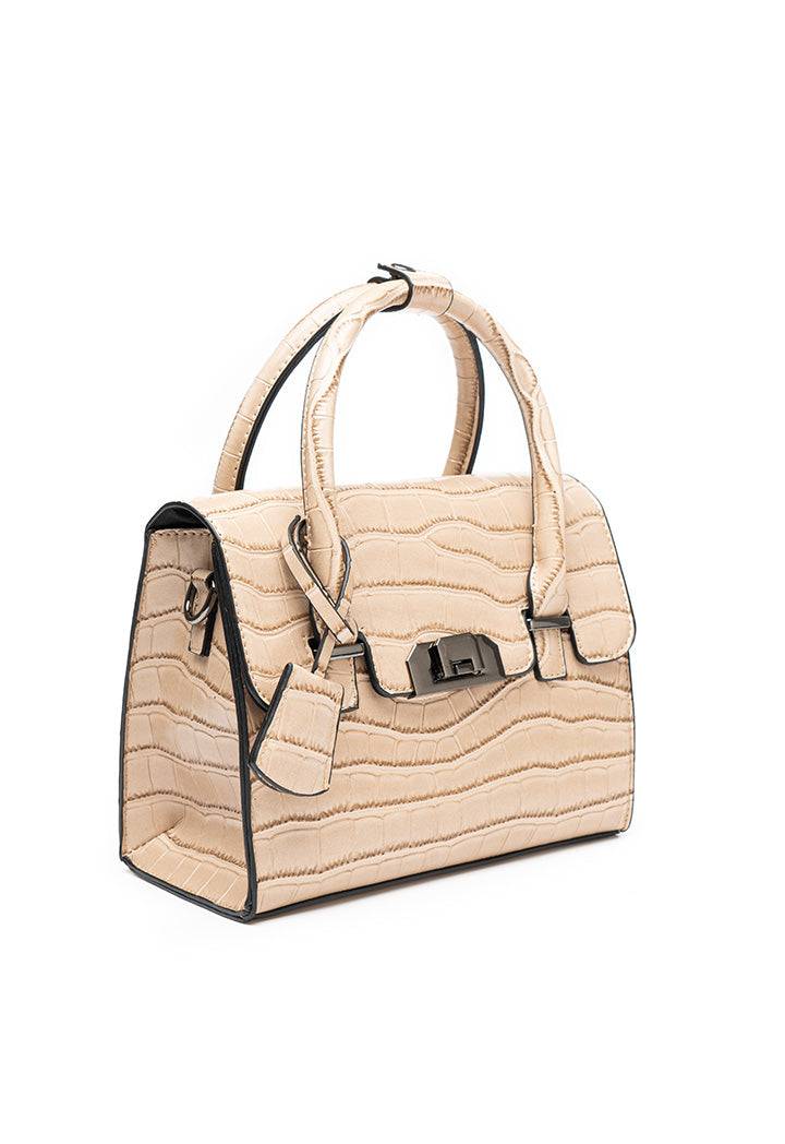 Choice Box Bag With Handle & Chain Beige