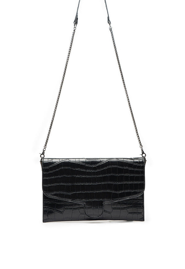 Choice Textured Sling Bag With Metal Chain Black