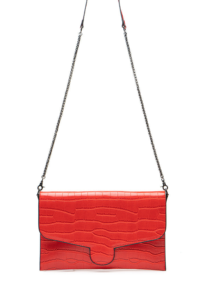 Choice Textured Sling Bag With Metal Chain Red