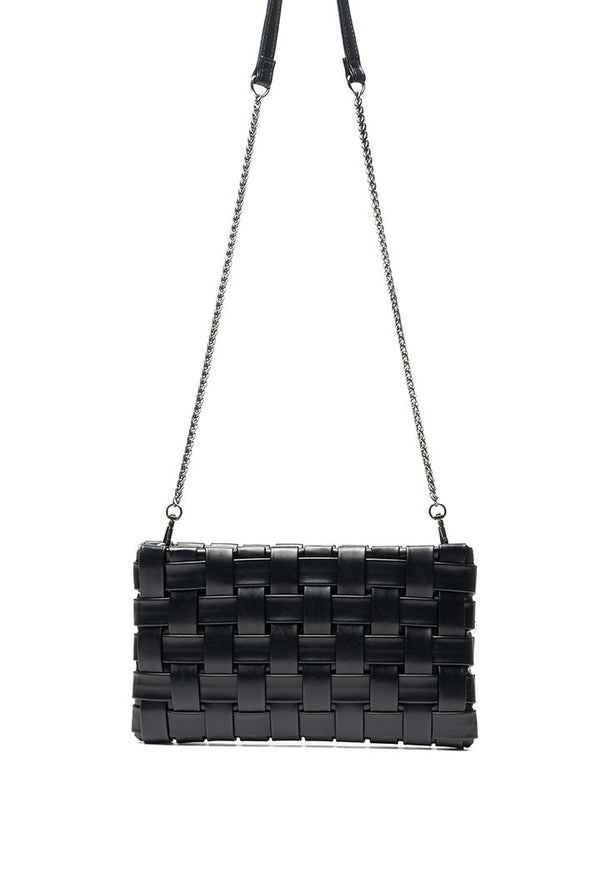Choice Basket Weave Bag With Chain String Black