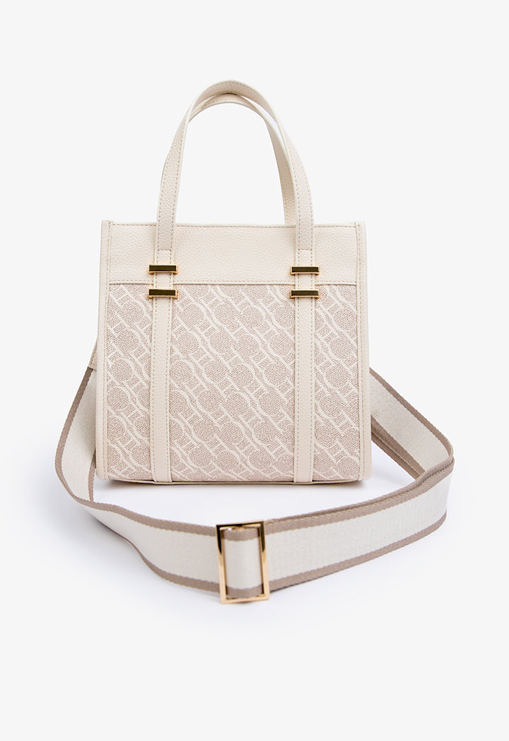 Choice Printed Monogram Hand Bag Cream