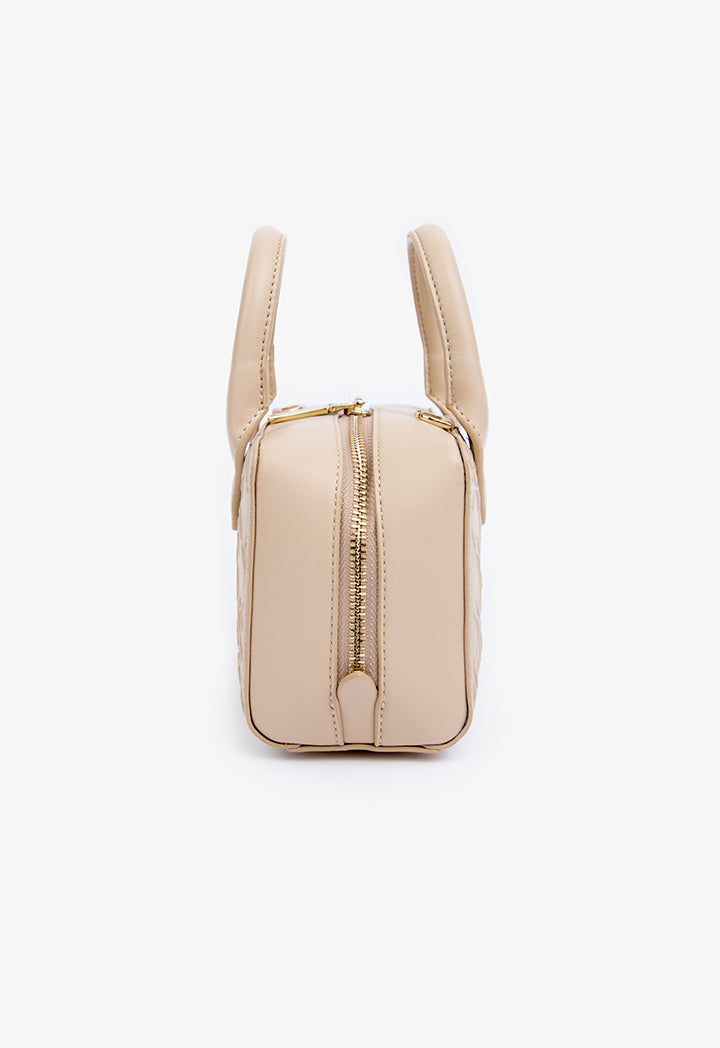 Choice Solid Textured Monogram Cross Body Bag Beige