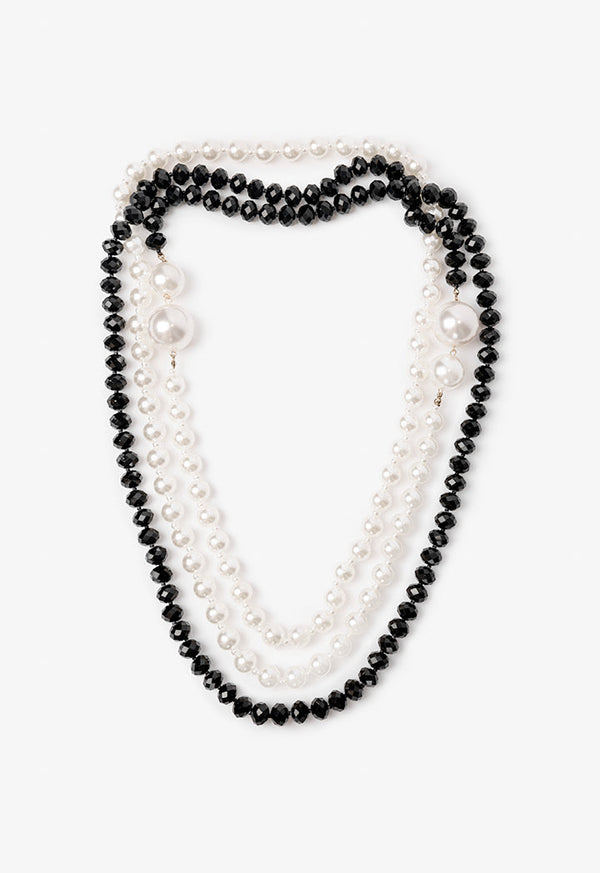 Choice Faux Pearls And Beaded Necklace Offwhite/Black