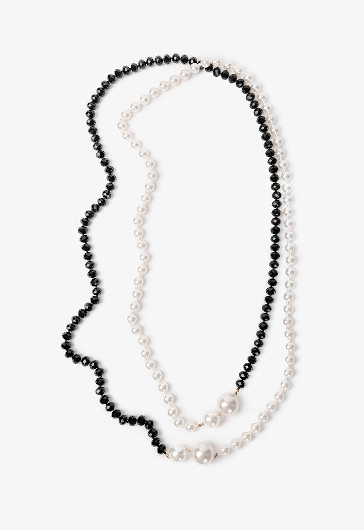 Choice Faux Pearls And Beaded Necklace Offwhite/Black