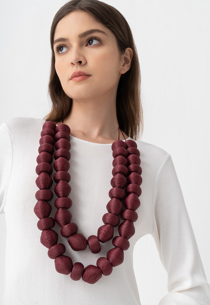 Choice Chunky Thread Wrapped Necklace Burgundy