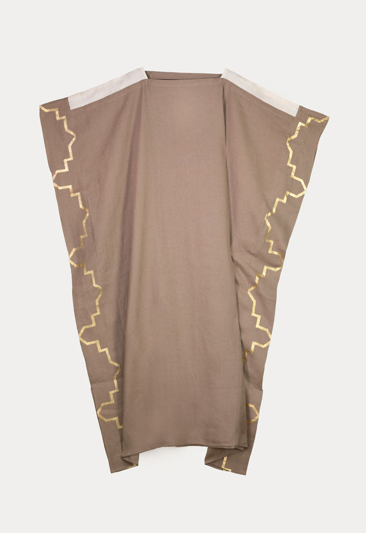 Choice Printed Side Detail Abaya Dress Khaki