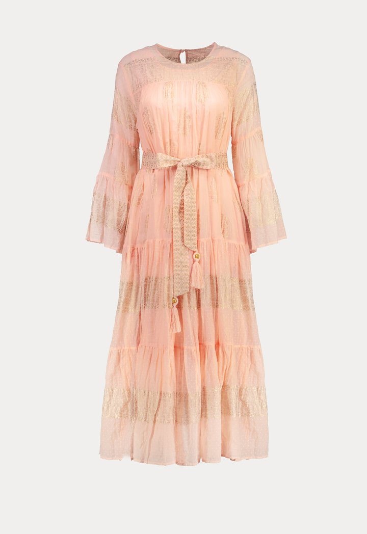 Choice Printed Linen Tiered Dress Blush