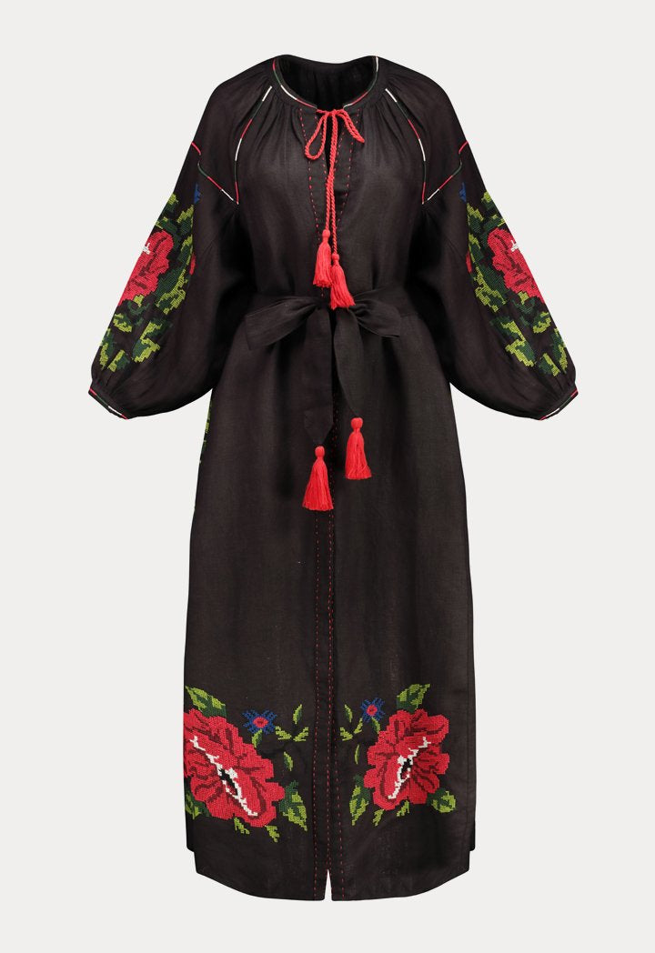 Choice Floral Embroidered Outer Dress Black