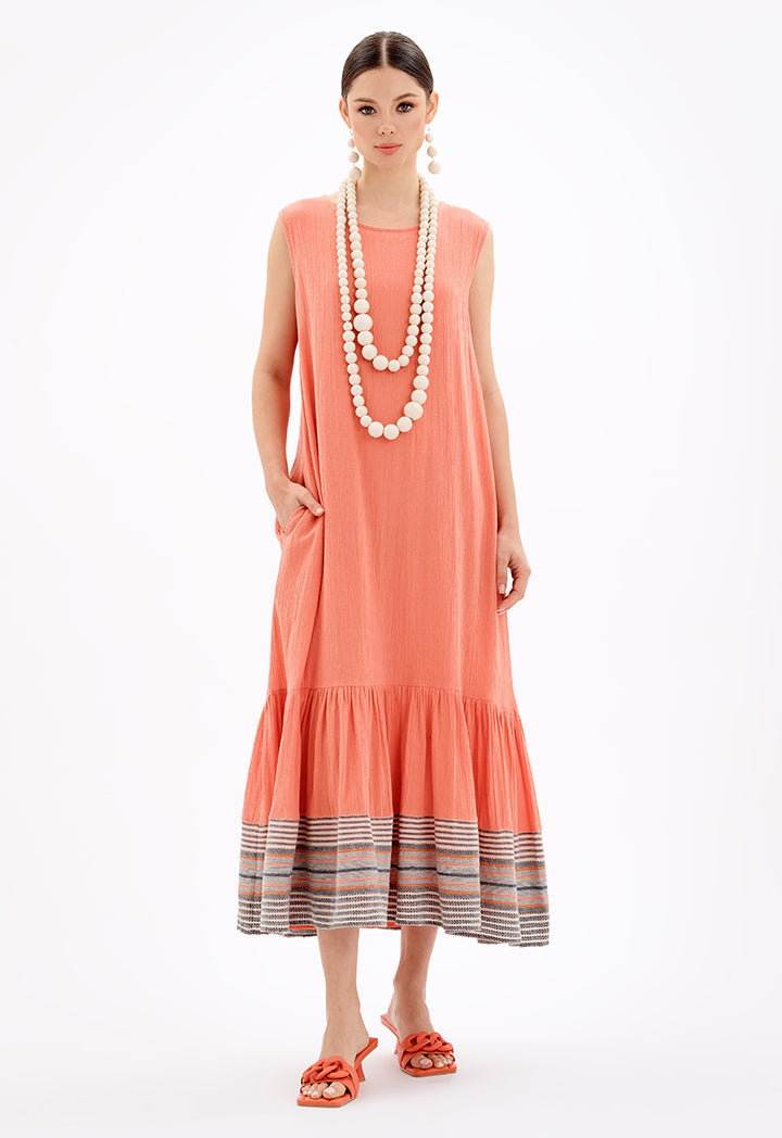 Choice Sleeveless Tiered Striped Hem Maxi Dress-Ramadan Style Brick