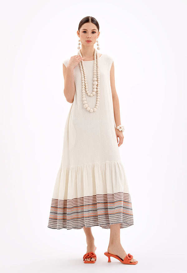 Choice Sleeveless Tiered Striped Hem Maxi Dress-Ramadan Style Off White