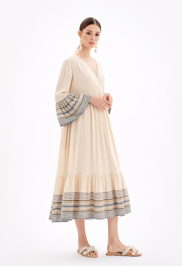 Choice Maxi Tiered Dress With Striped Detail-Ramadan Style Gold-Beige