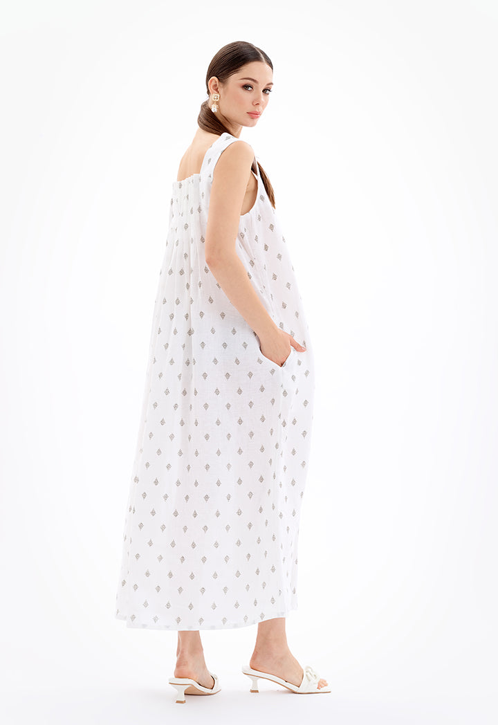 Choice Maxi Printed Sleeveless Dress-Ramadan Style Off White