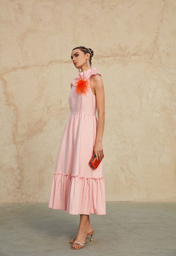 Choice Sleeveless Tiered Maxi Party Dress Light Pink