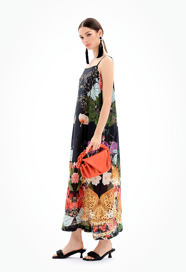 Choice Sleeveless Floral Maxi Under Abaya Dress-Ramadan Style Black