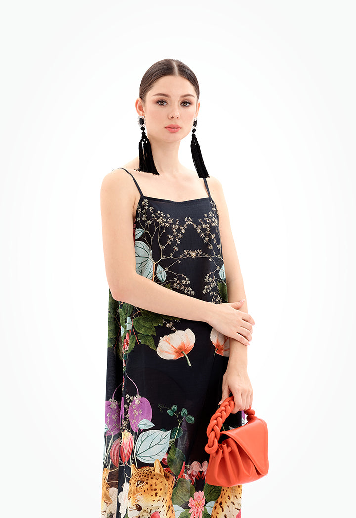Choice Sleeveless Floral Maxi Under Abaya Dress-Ramadan Style Black