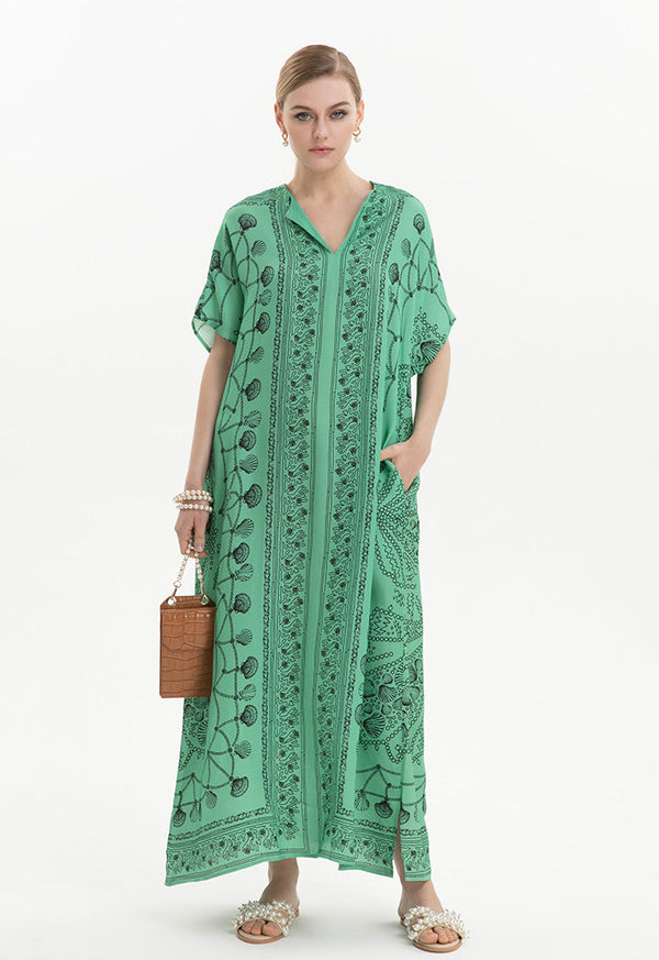 Choice Seashell Scarf Print Dress Green Print