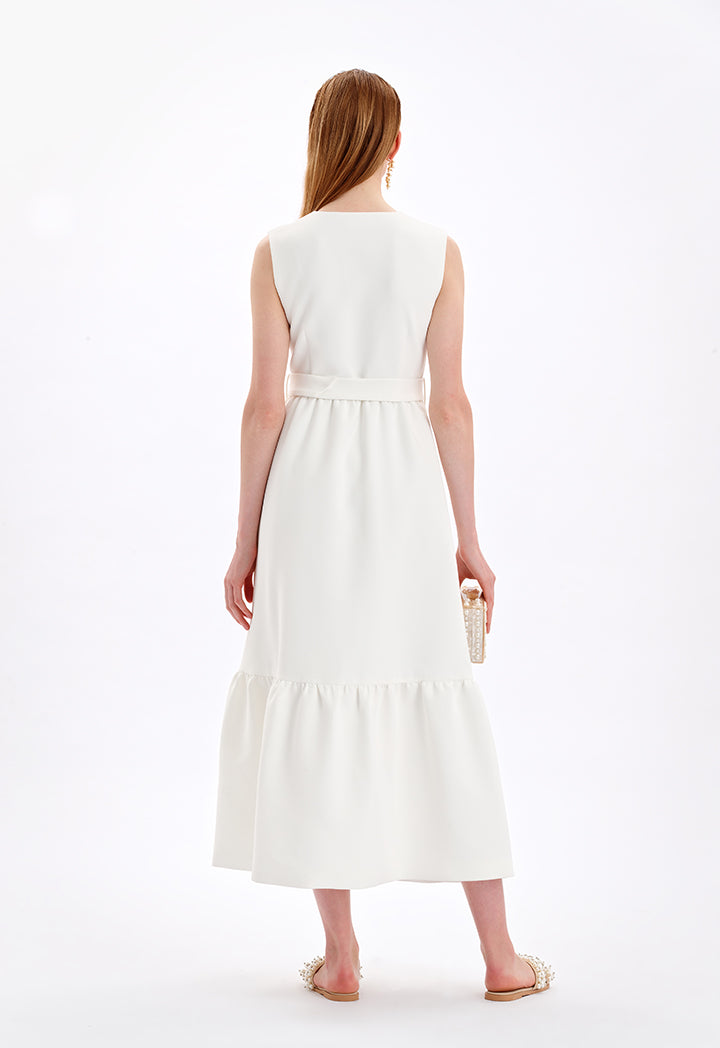 Choice Sleeveless Belted Dress Off White