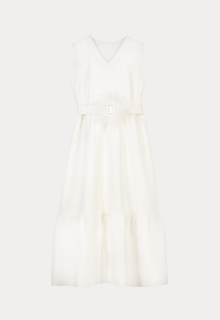 Choice Sleeveless Belted Dress Off White