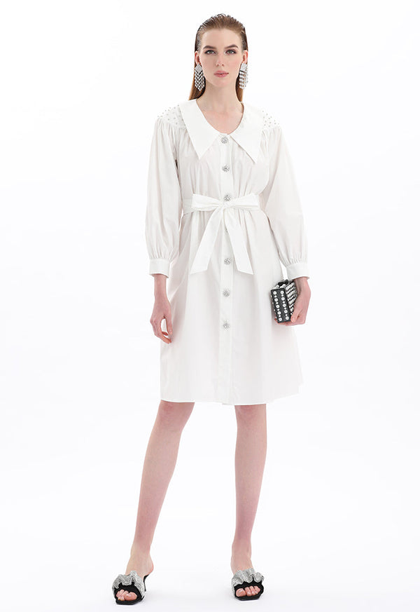 Choice Midi Dress With Crystal Details Off White