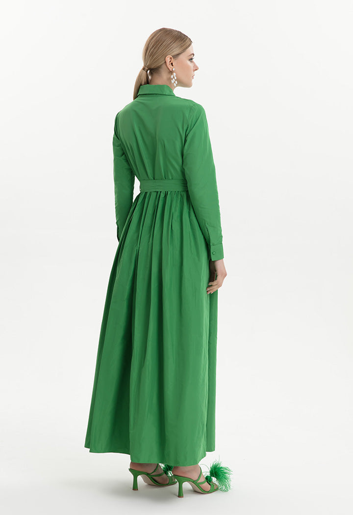 Choice Sleeved Ruffled With Feathers Maxi Dress - Ramadan Style Green