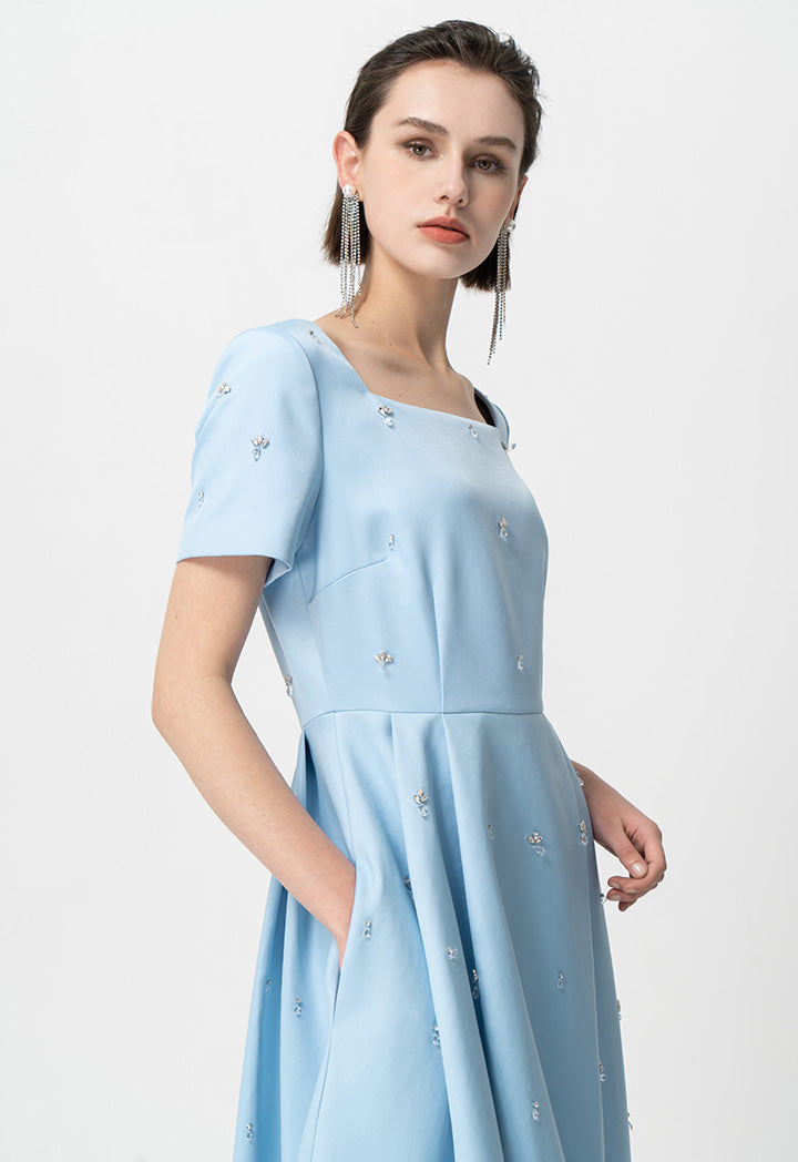 Choice Short Sleeves Embellished Midi Dress Mint