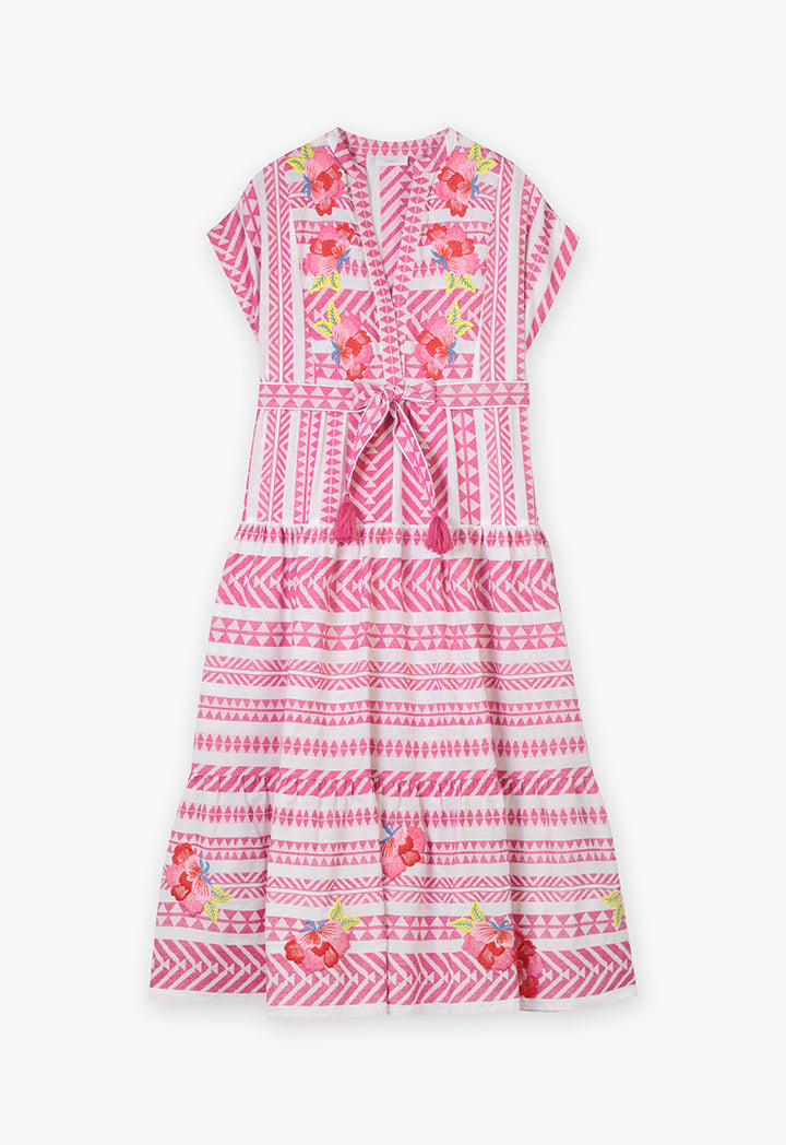 Choice Embroidered Floral Sleeveless Dress Pink