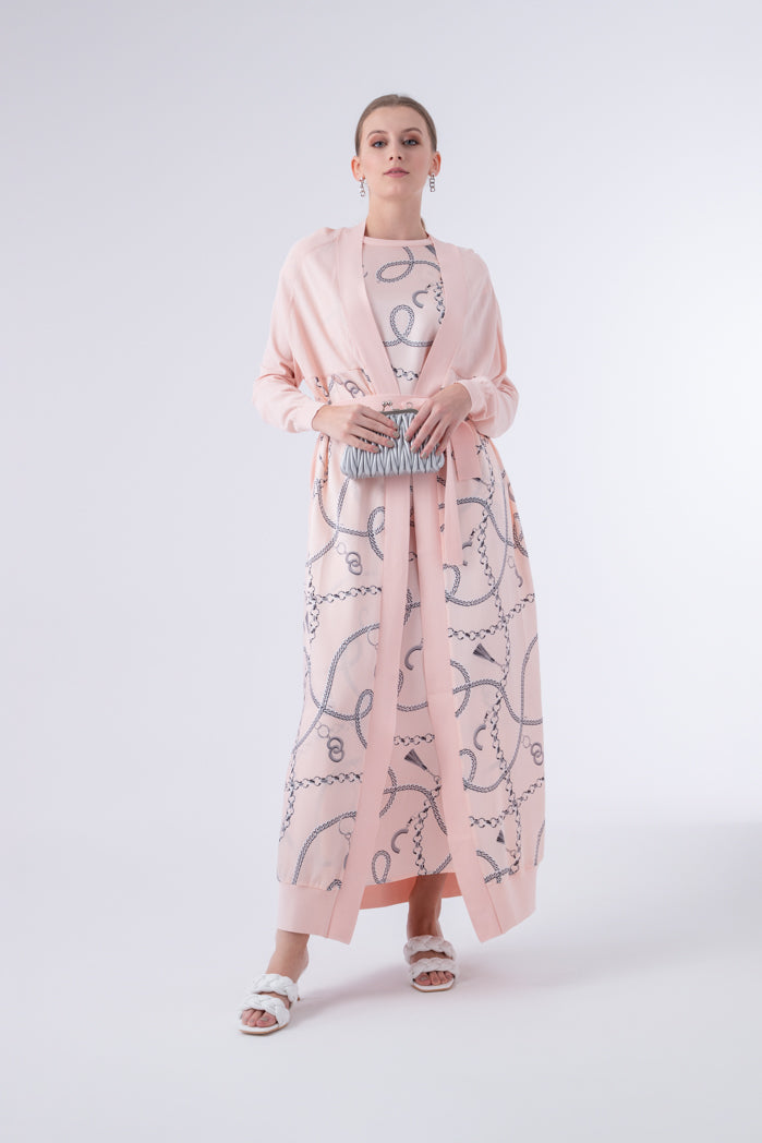 Choice Chain Print Open Front Cardigan Pink