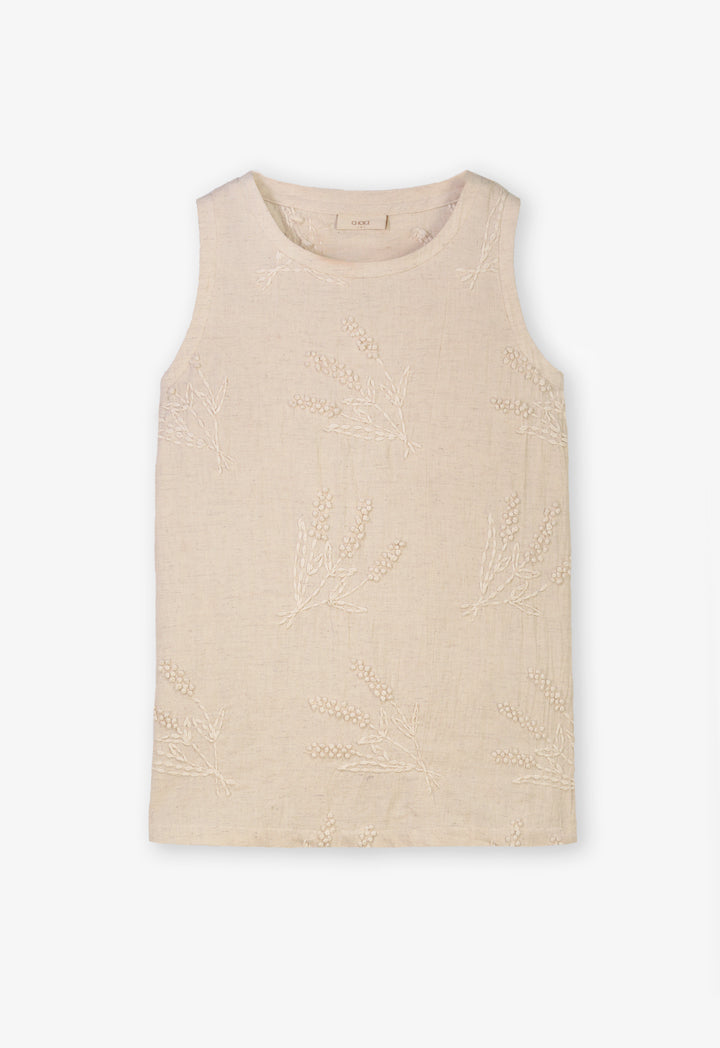 Choice Solid Embroidered Sleeveless Top Beige