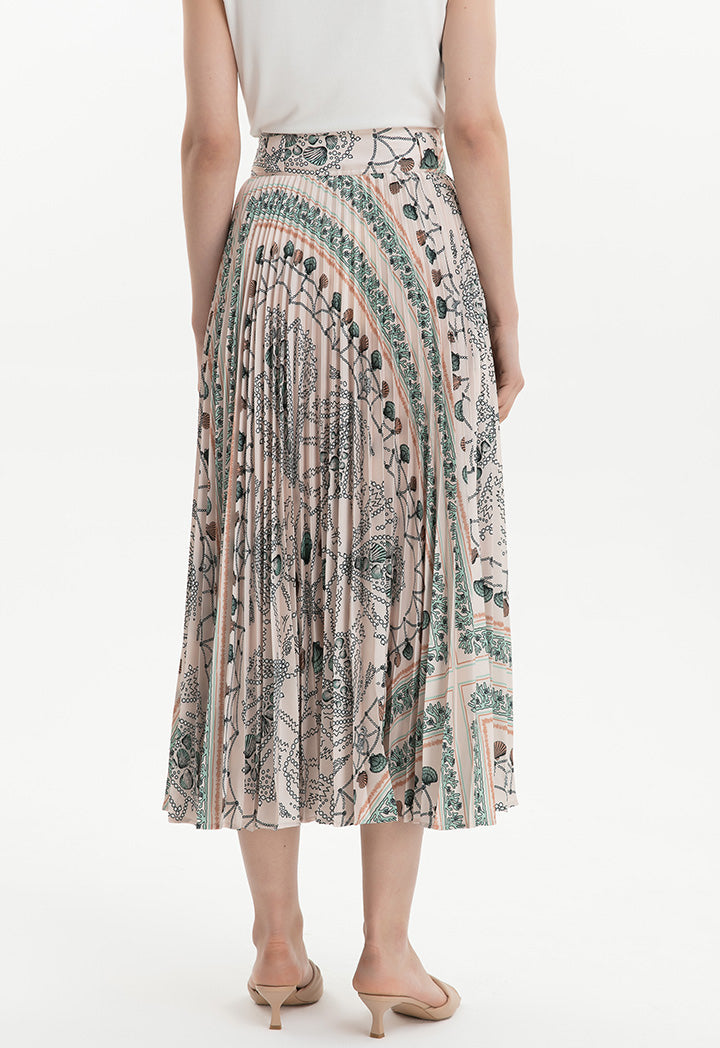 Choice Printed Pleated Skirt Beige-Print