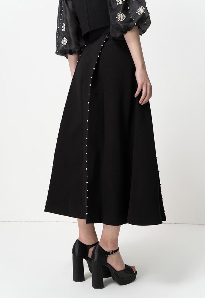 Choice Crystal Embellished Maxi Skirt With Belt Black