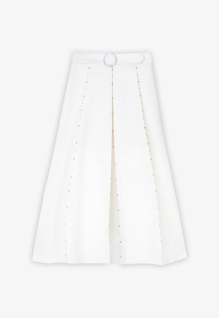 Choice Crystal Embellished Maxi Skirt With Belt Offwhite