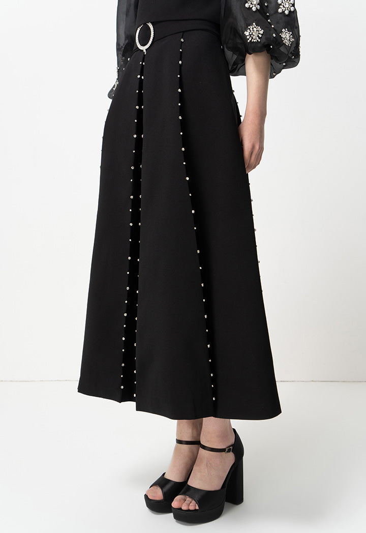 Choice Crystal Embellished Maxi Skirt With Belt Black
