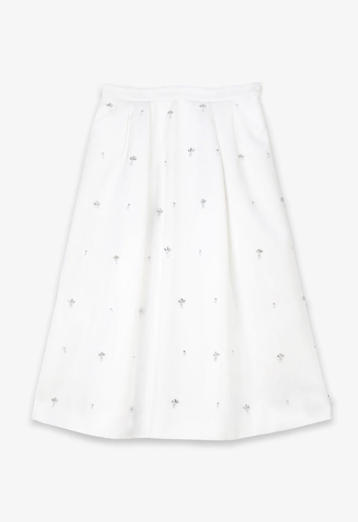 Choice Embellished Rhinestone Pleated Midi Skirt Offwhite