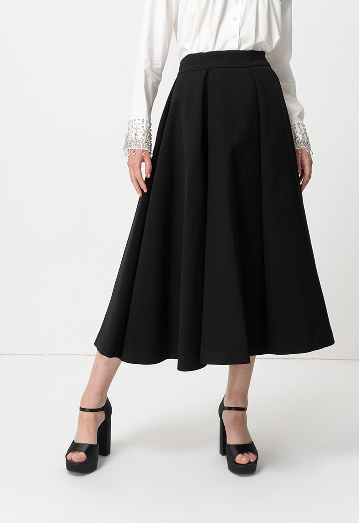 Choice Pleated Detail Solid Skirt Black