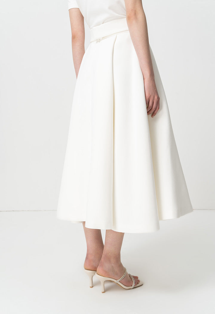 Choice Pleated Detail Solid Skirt Offwhite