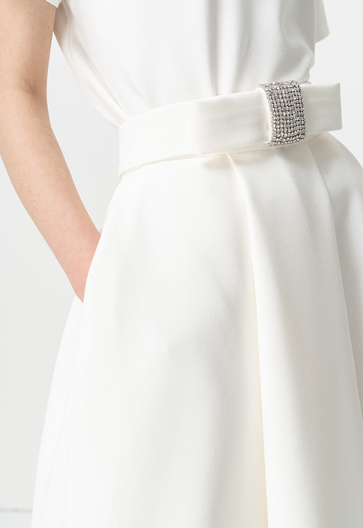 Choice Pleated Detail Solid Skirt Offwhite
