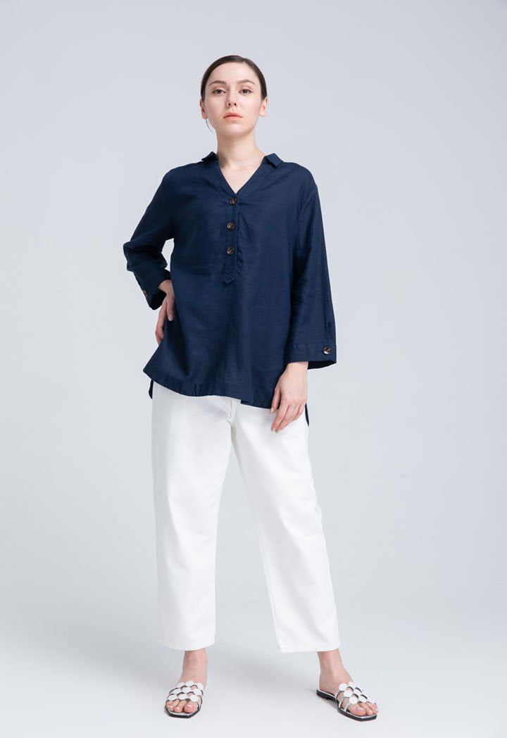 Choice Big Buttons Dropped Shoulder Blouse Navy